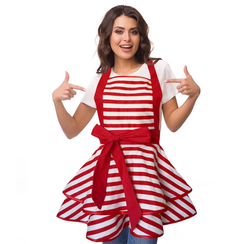 Violet Mist Cute Lovely Retro Aprons for Women Girls Ladies Sexy Vintage Aprons Christmas Apron Red Striped Vintage 50s Apron kawaii Cooking Kitchen Ruffle Apron for Housewife Waitress Mother's Gift - Image 2